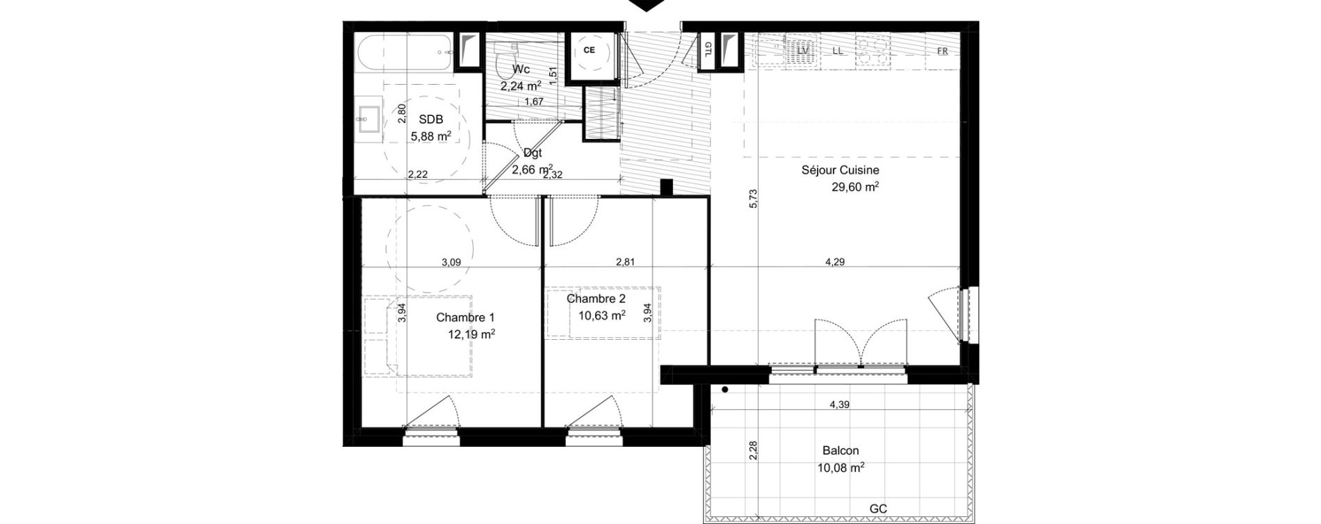 Appartement T3 de 63,20 m2 &agrave; Vitrolles Herm&egrave;s