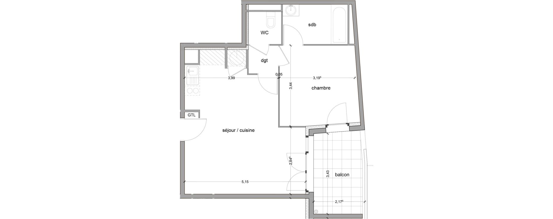Appartement T2 de 45,11 m2 &agrave; Vitrolles Le village