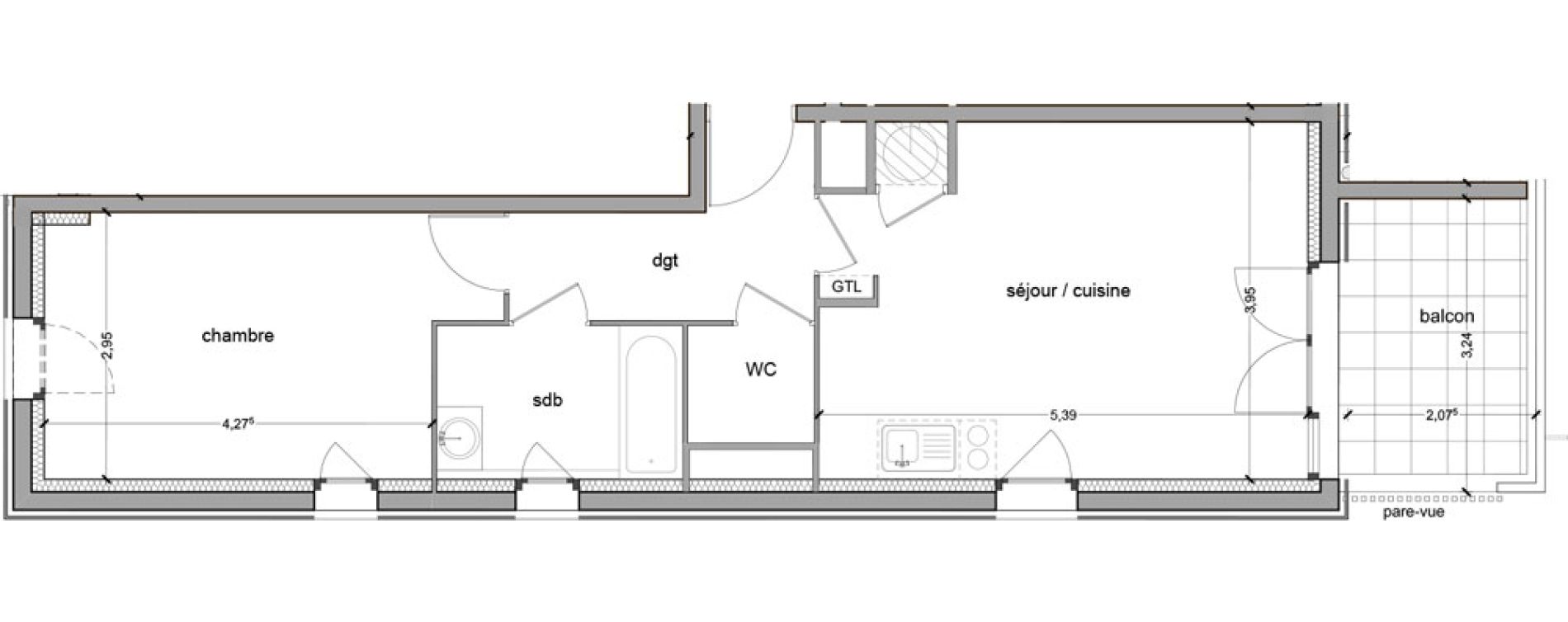 Appartement T2 de 45,73 m2 &agrave; Vitrolles Le village