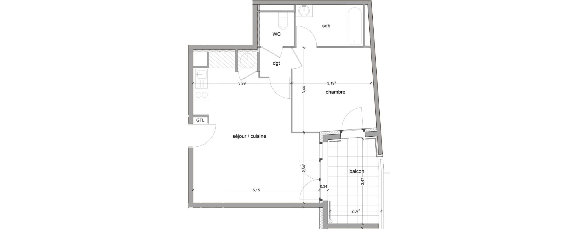 Appartement T2 de 45,11 m2 &agrave; Vitrolles Le village