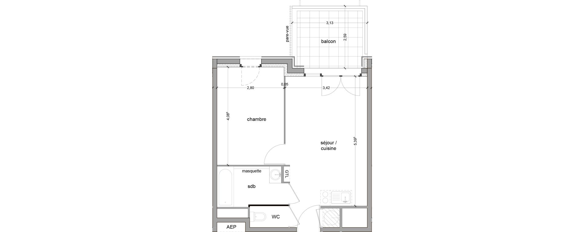 Appartement T2 de 37,57 m2 &agrave; Vitrolles Le village