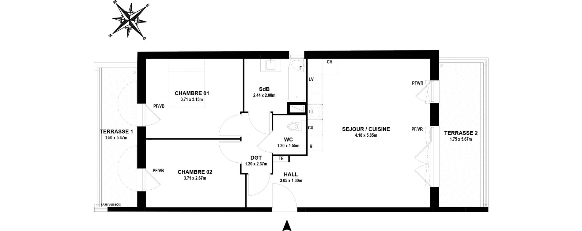 Appartement T3 de 63,70 m2 &agrave; Vitrolles Centre