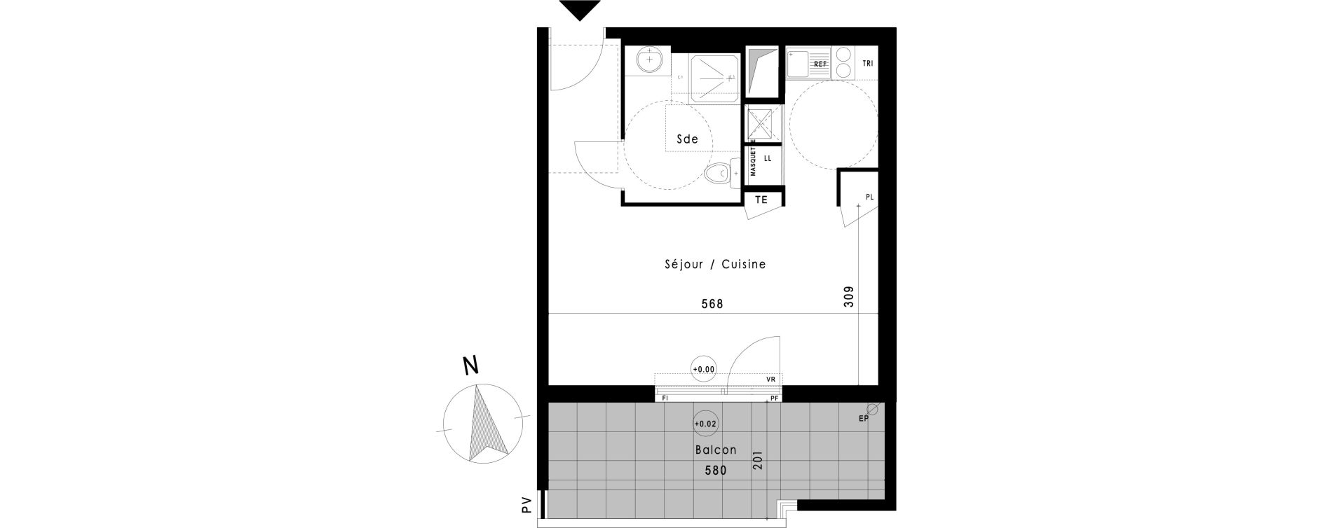 Appartement T1 de 31,90 m2 &agrave; Vitrolles Le village