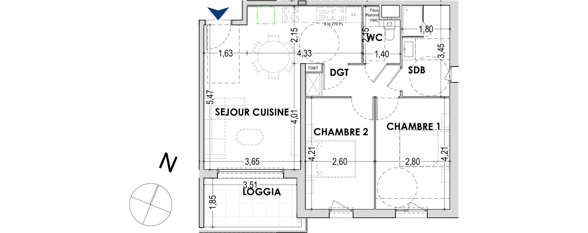 Appartement T3 de 61,99 m2 &agrave; Gap Centre