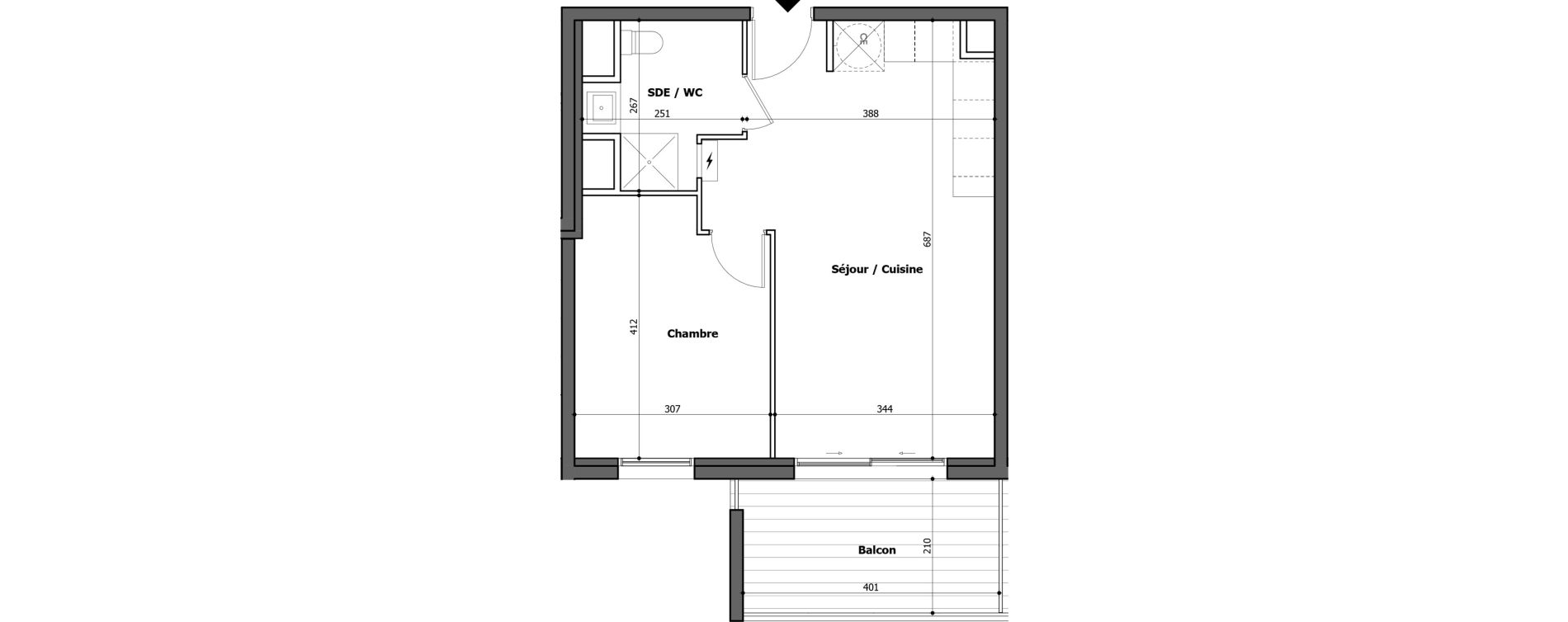 Appartement T2 de 42,54 m2 &agrave; Gap Centre
