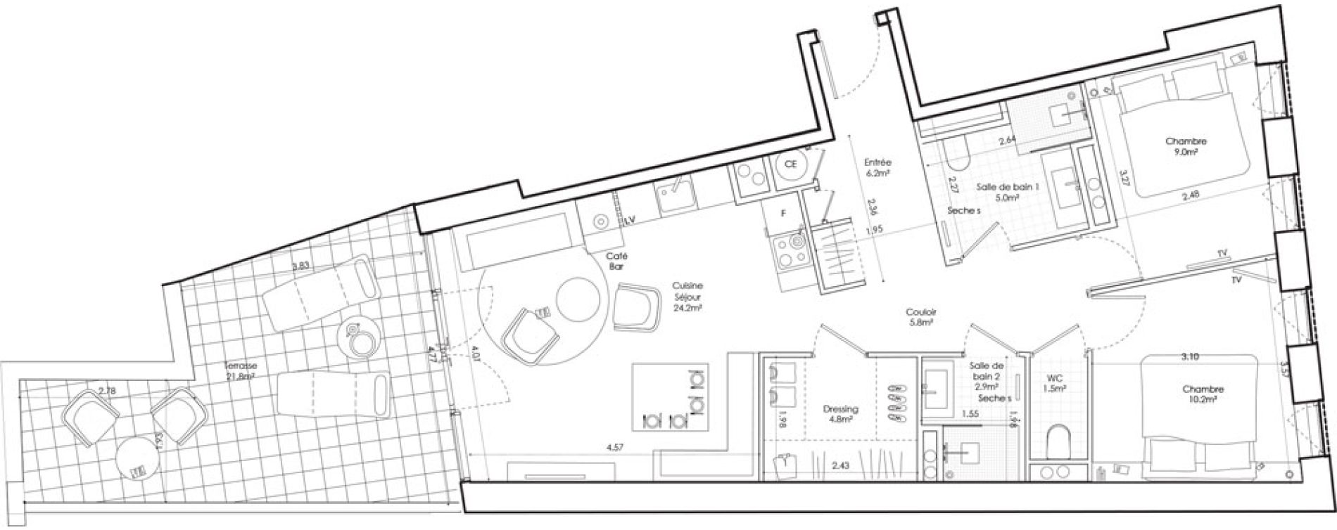 Appartement T3 meubl&eacute; de 69,60 m2 &agrave; Saint-Chaffrey Serre chevalier