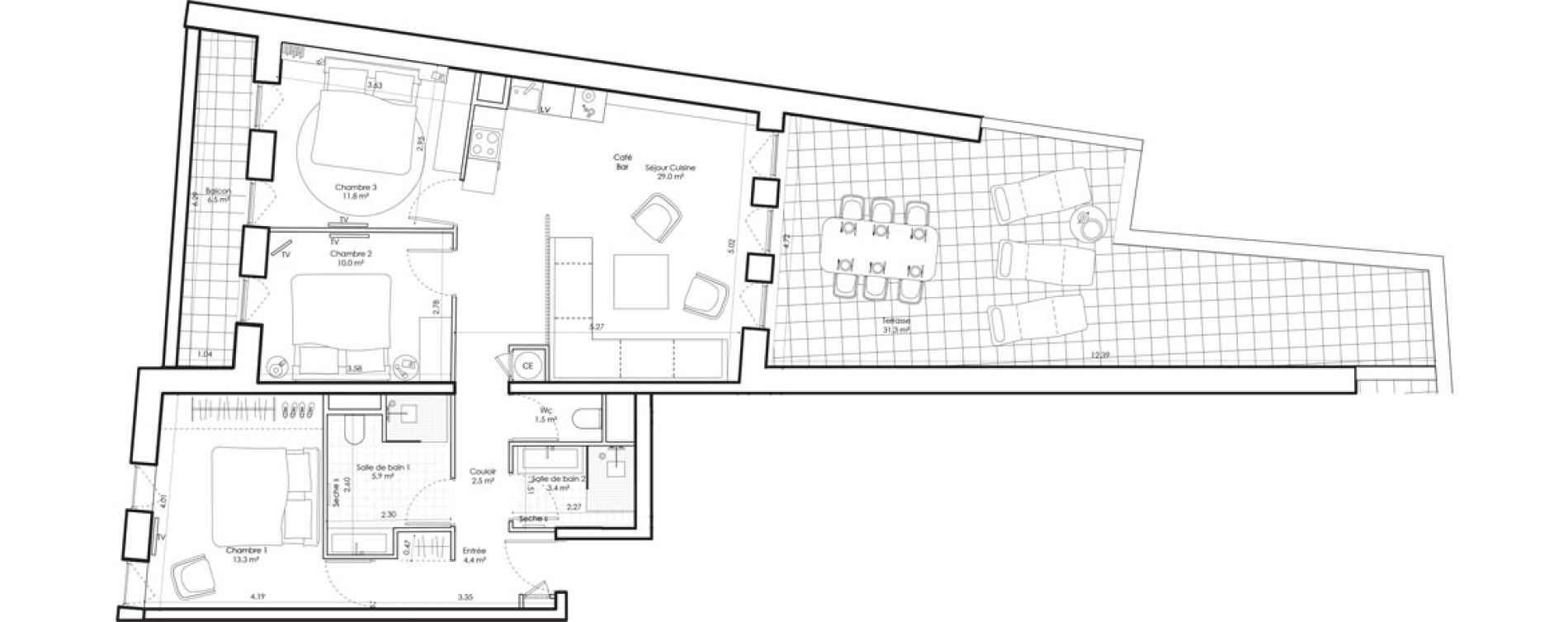 Appartement T4 meubl&eacute; de 81,80 m2 &agrave; Saint-Chaffrey Serre chevalier