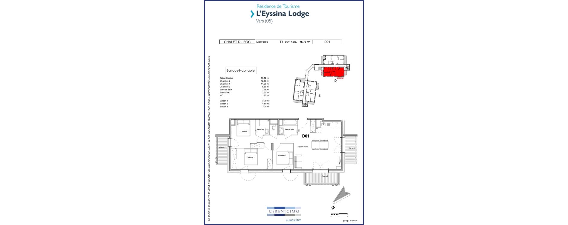 Appartement T4 meubl&eacute; de 76,76 m2 &agrave; Vars Centre