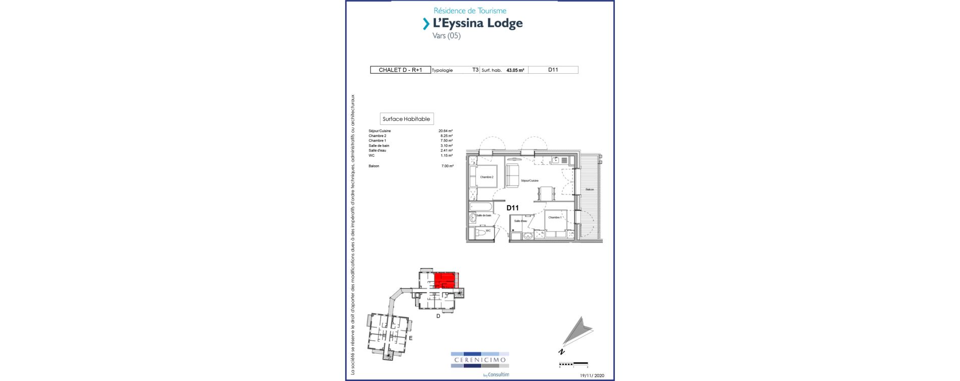 Appartement T3 meubl&eacute; de 43,05 m2 &agrave; Vars Centre