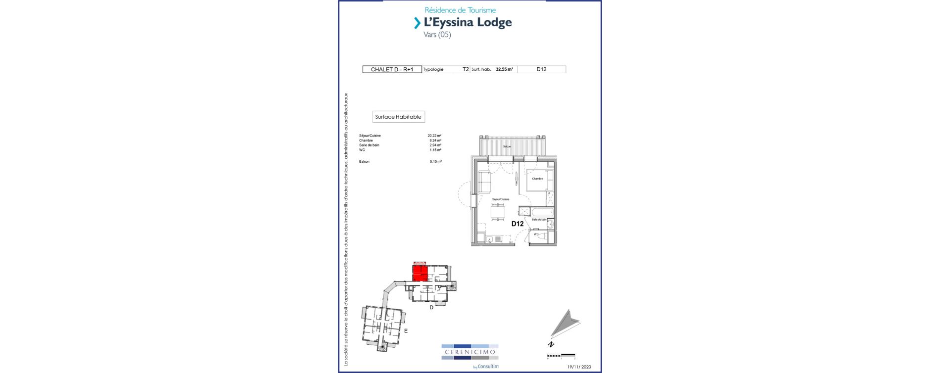 Appartement T2 meubl&eacute; de 32,55 m2 &agrave; Vars Centre