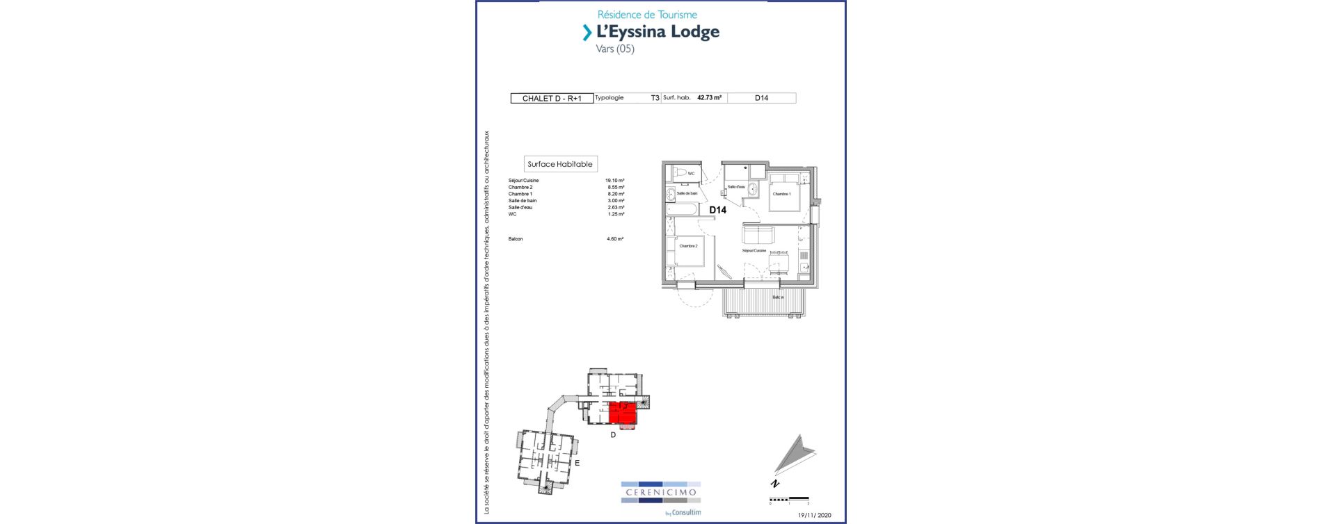 Appartement T3 meubl&eacute; de 42,73 m2 &agrave; Vars Centre