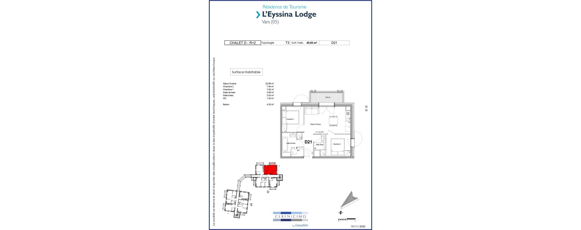 Appartement T3 meubl&eacute; de 45,93 m2 &agrave; Vars Centre