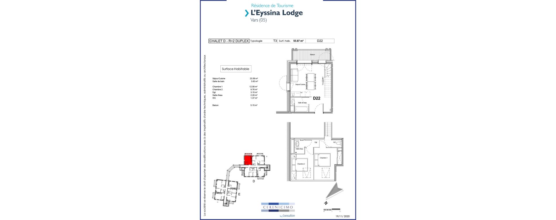 Appartement T3 meubl&eacute; de 55,97 m2 &agrave; Vars Centre