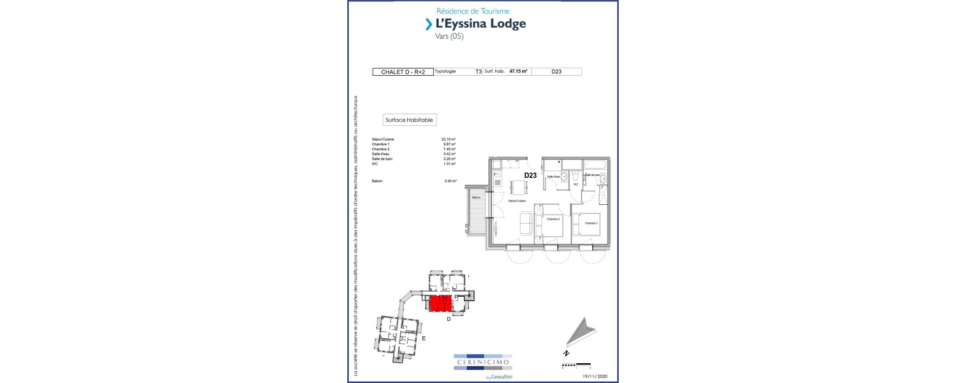Appartement T3 meubl&eacute; de 47,15 m2 &agrave; Vars Centre