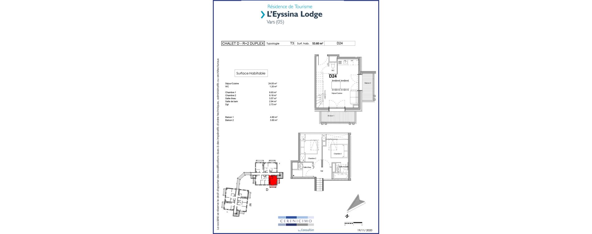 Appartement T3 meubl&eacute; de 53,60 m2 &agrave; Vars Centre