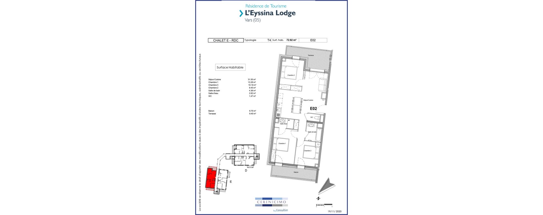 Appartement T4 meubl&eacute; de 72,92 m2 &agrave; Vars Centre