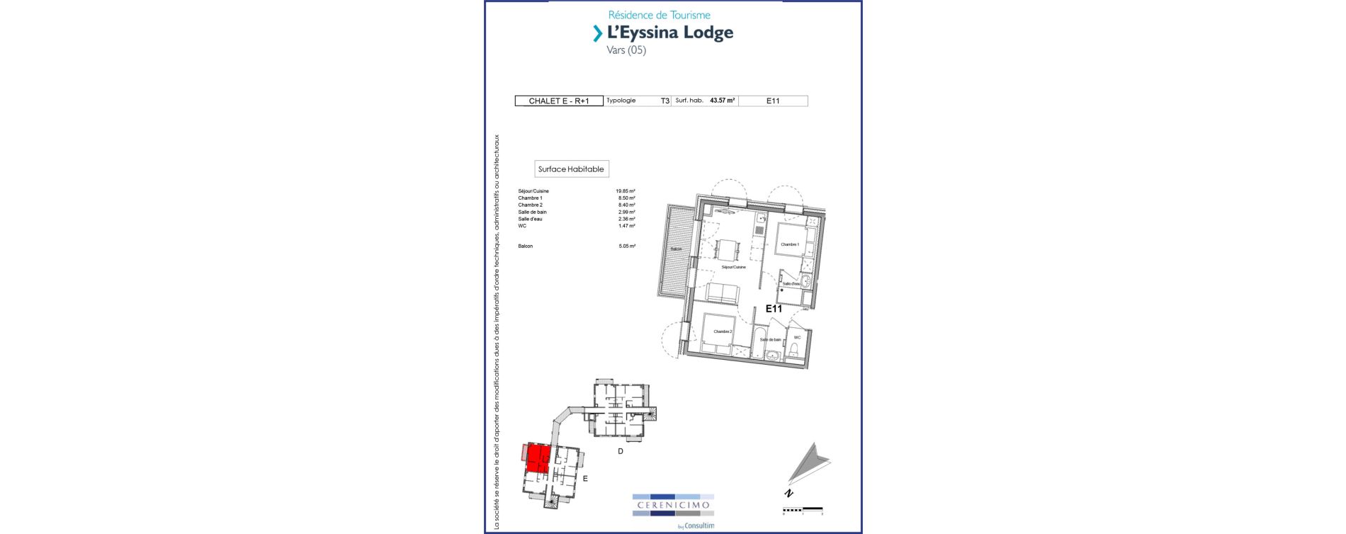 Appartement T3 meubl&eacute; de 43,57 m2 &agrave; Vars Centre