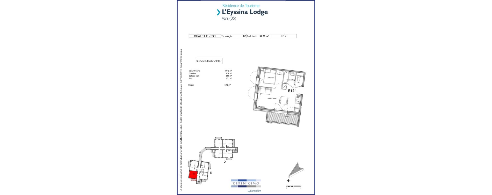 Appartement T2 meubl&eacute; de 31,76 m2 &agrave; Vars Centre