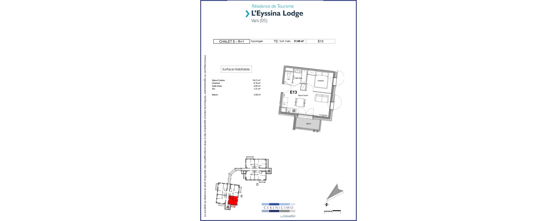 Appartement T2 meubl&eacute; de 31,66 m2 &agrave; Vars Centre