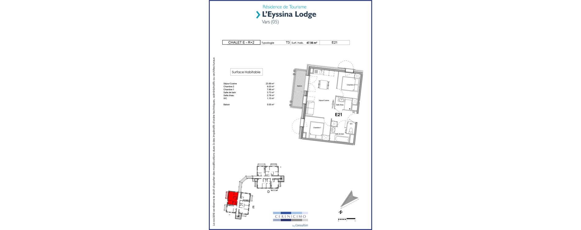 Appartement T3 meubl&eacute; de 47,56 m2 &agrave; Vars Centre
