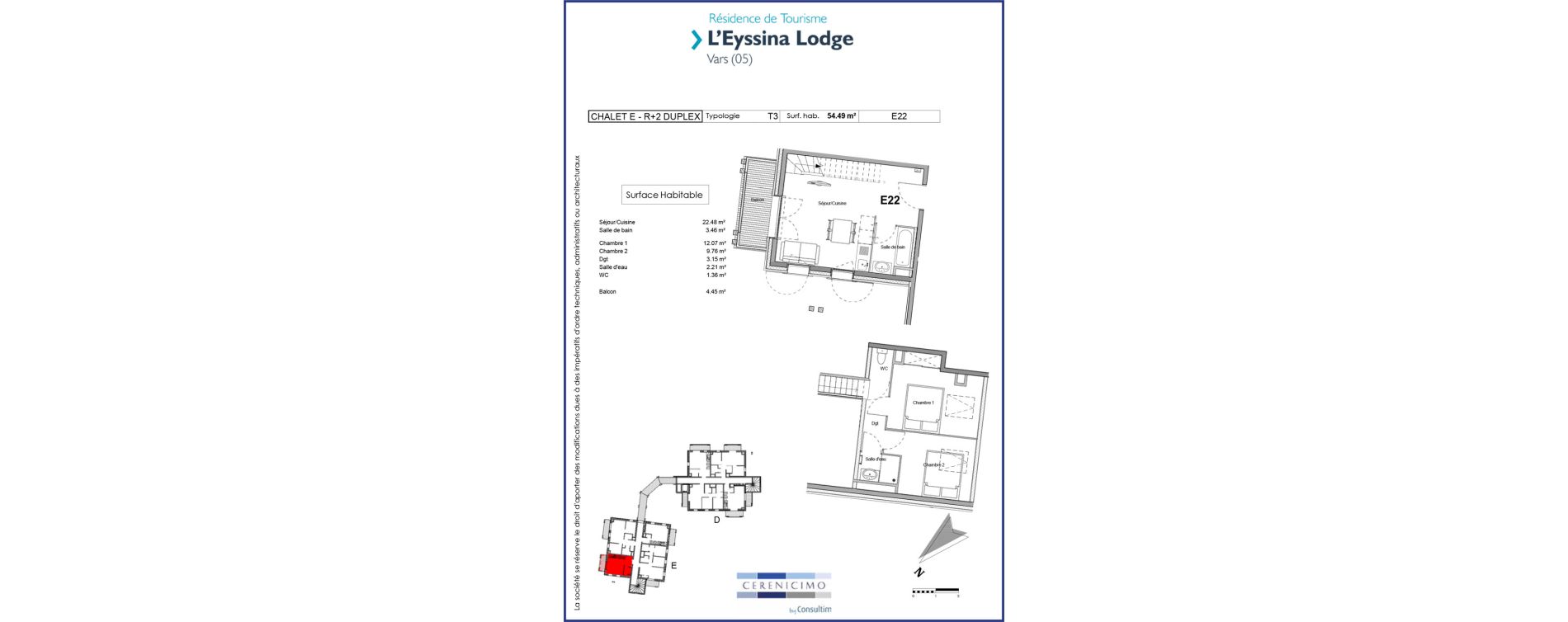 Appartement T3 meubl&eacute; de 54,49 m2 &agrave; Vars Centre