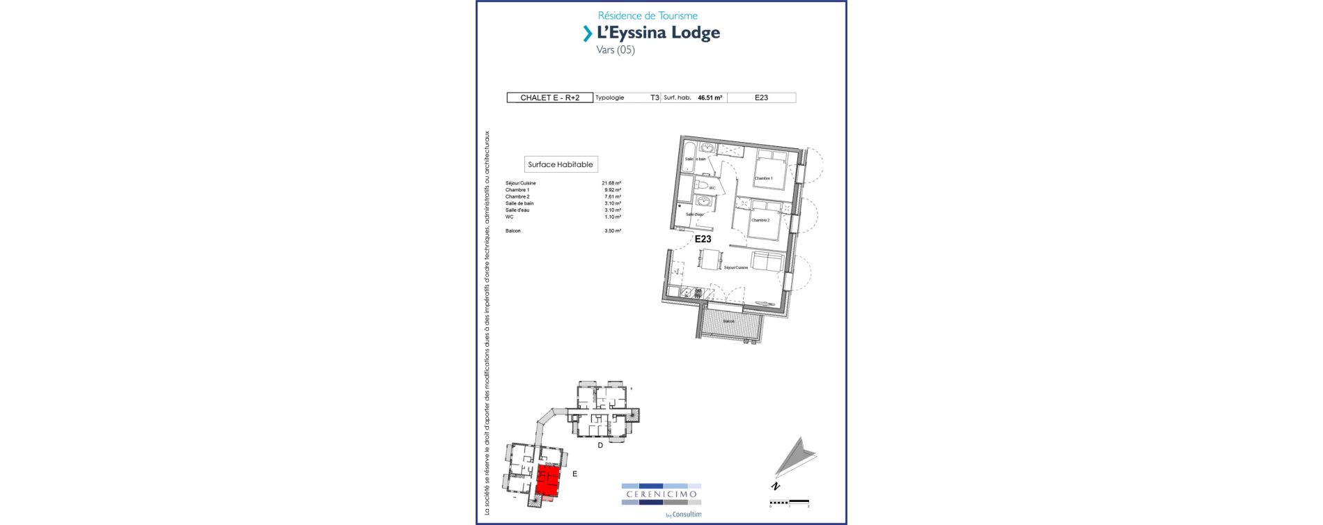 Appartement T3 meubl&eacute; de 46,51 m2 &agrave; Vars Centre