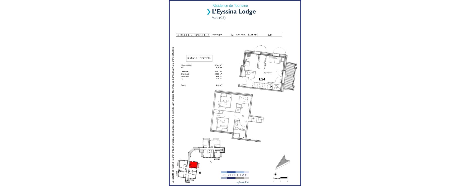 Appartement T3 meubl&eacute; de 53,18 m2 &agrave; Vars Centre