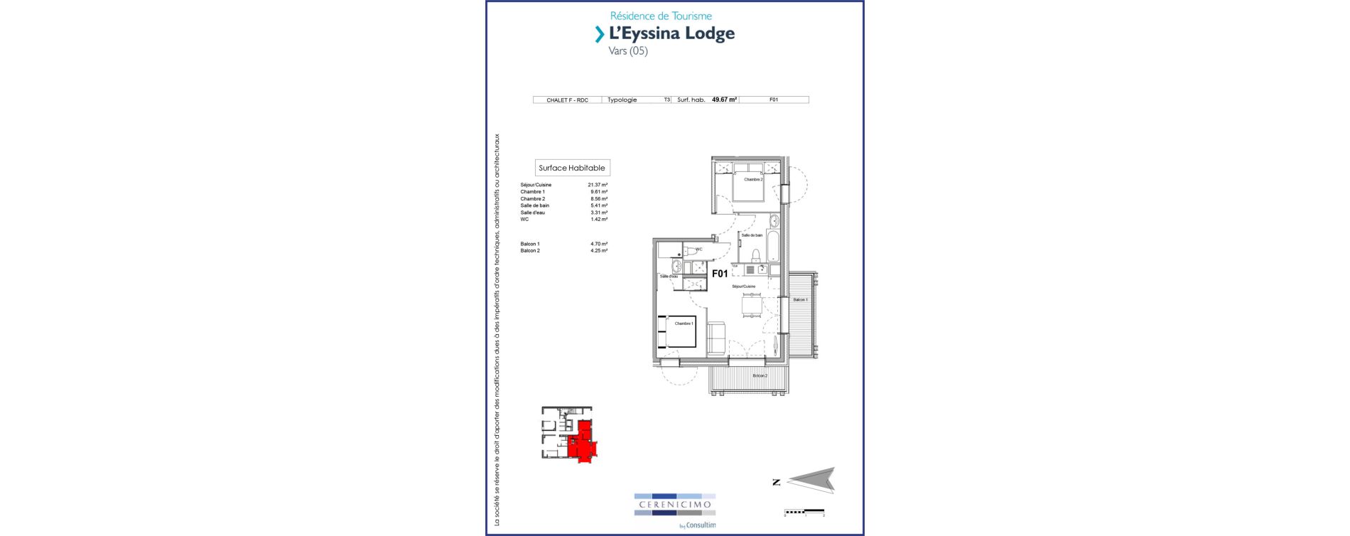 Appartement T3 meubl&eacute; de 49,67 m2 &agrave; Vars Centre