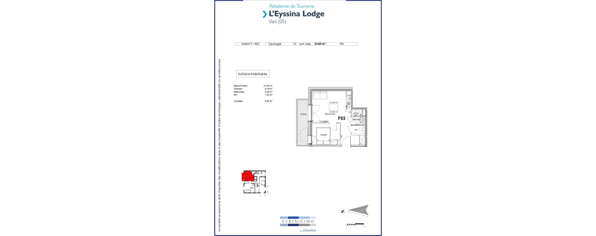 Appartement T2 meubl&eacute; de 33,65 m2 &agrave; Vars Centre