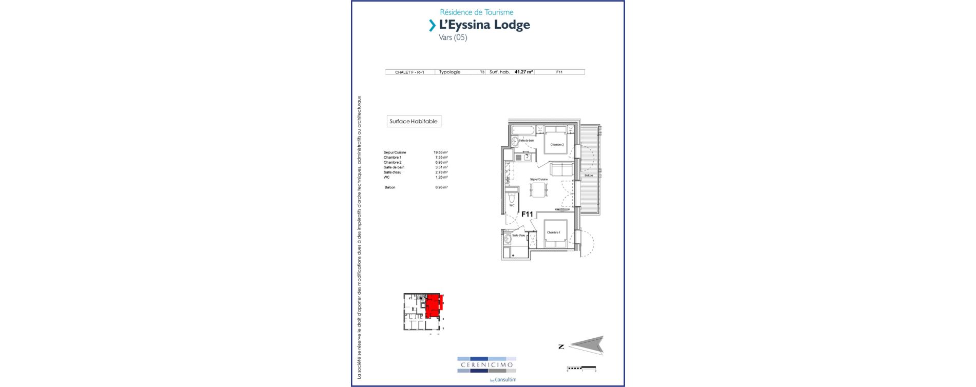 Appartement T3 meubl&eacute; de 41,27 m2 &agrave; Vars Centre