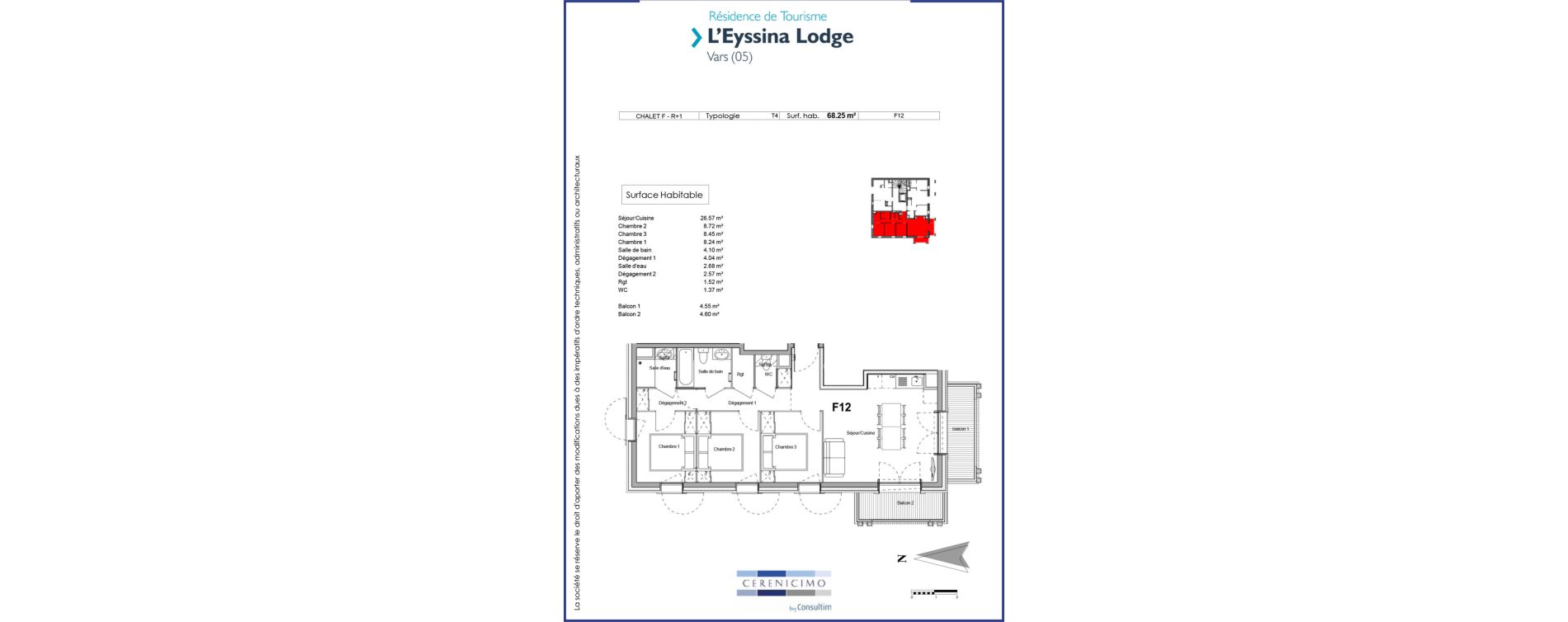 Appartement T4 meubl&eacute; de 68,25 m2 &agrave; Vars Centre