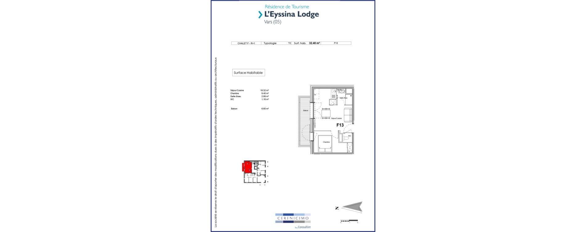 Appartement T2 meubl&eacute; de 32,40 m2 &agrave; Vars Centre