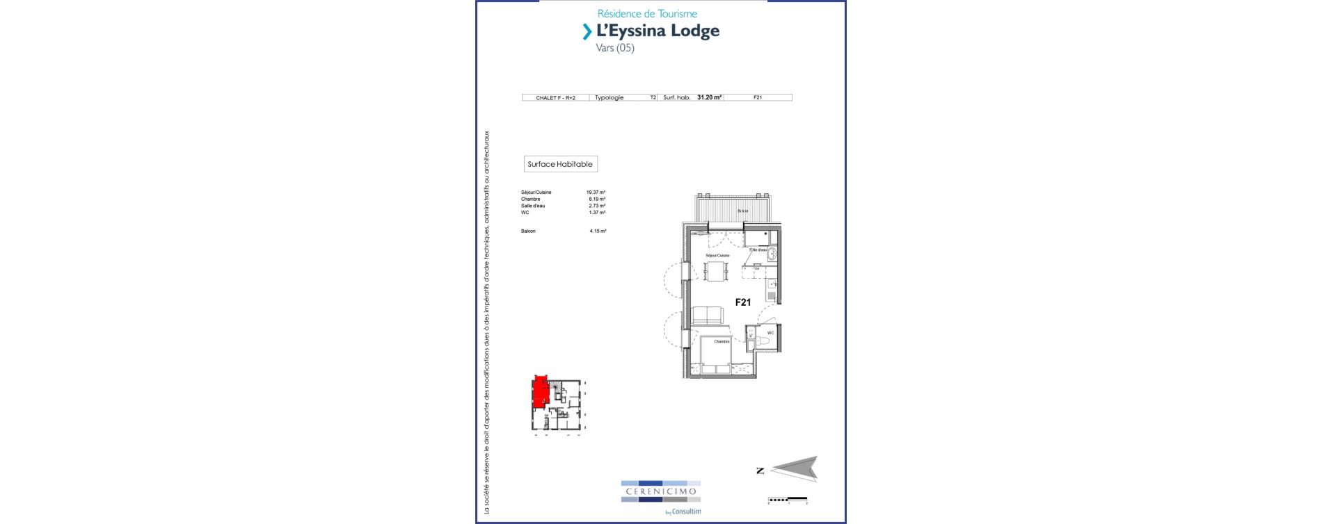 Appartement T2 meubl&eacute; de 31,20 m2 &agrave; Vars Centre
