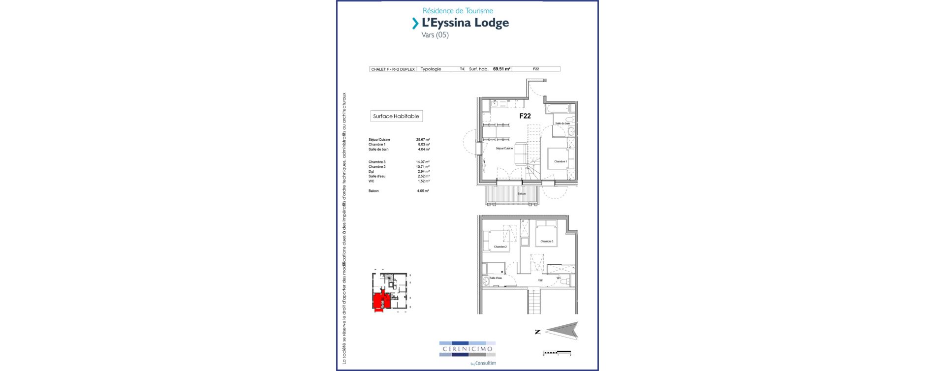 Appartement T4 meubl&eacute; de 69,51 m2 &agrave; Vars Centre