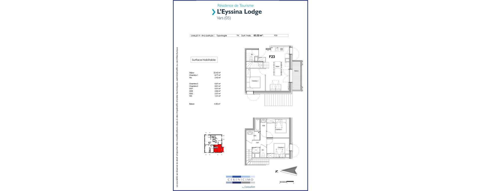 Appartement T4 meubl&eacute; de 63,32 m2 &agrave; Vars Centre