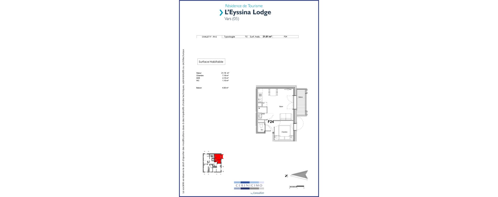 Appartement T2 meubl&eacute; de 31,61 m2 &agrave; Vars Centre