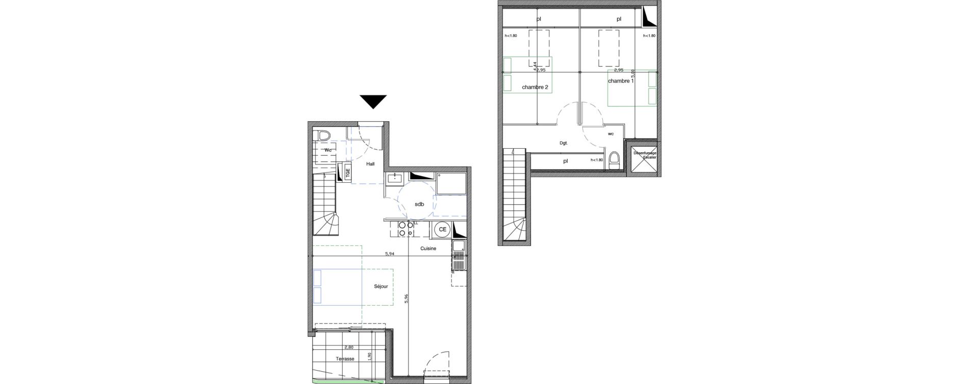 Duplex T3 de 67,66 m2 &agrave; Bandol Centre