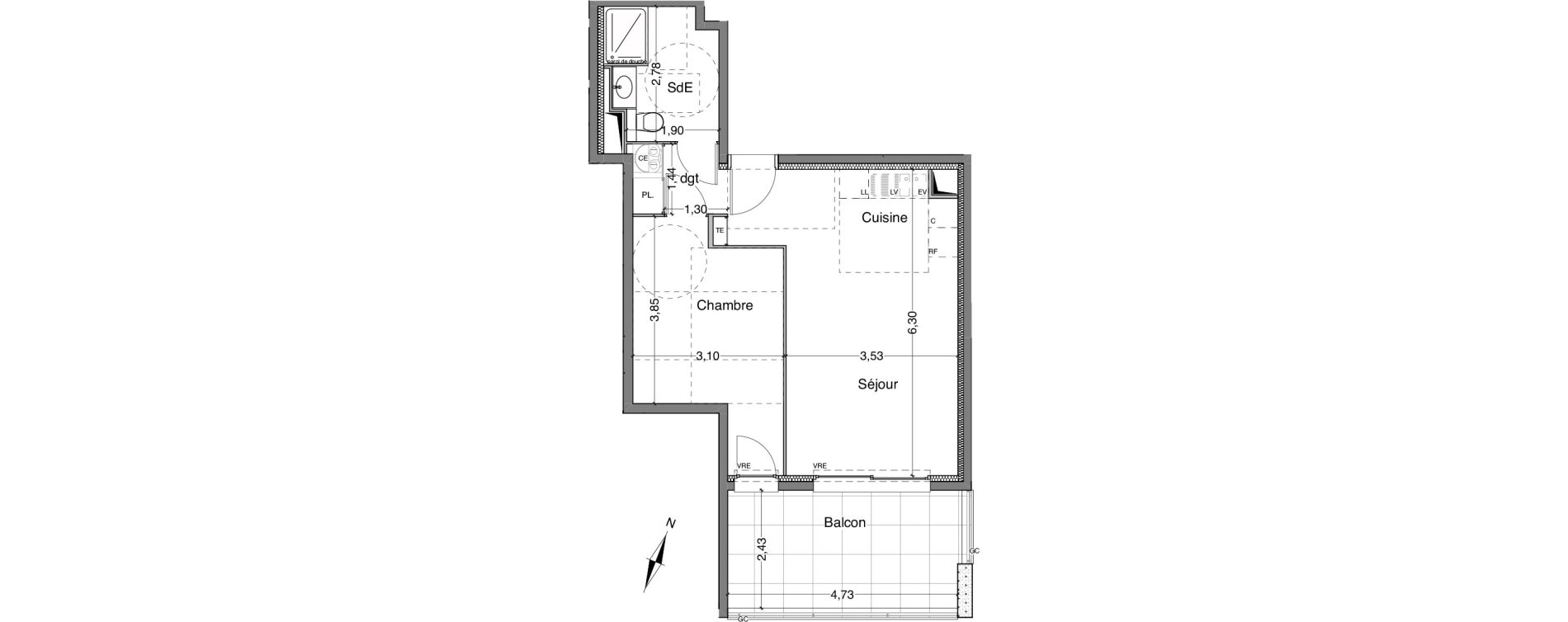 Appartement T2 de 44,83 m2 &agrave; Bandol Centre