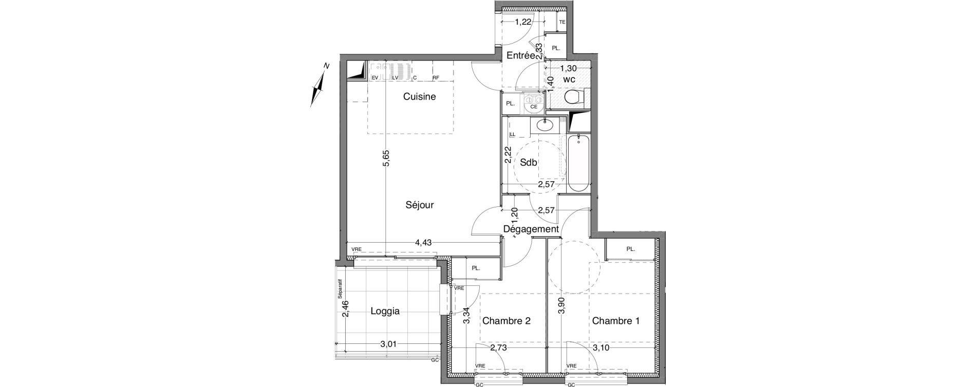 Appartement T3 de 60,88 m2 &agrave; Bandol Centre