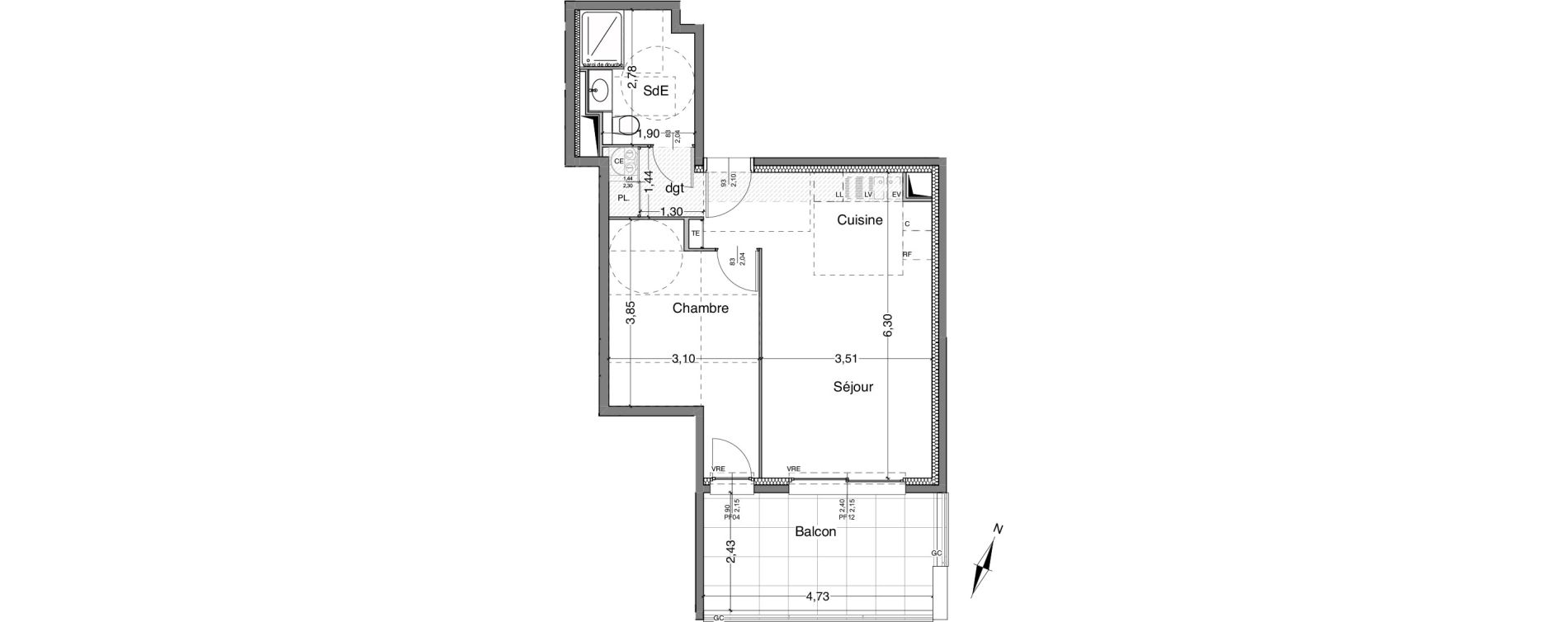 Appartement T2 de 44,71 m2 &agrave; Bandol Centre