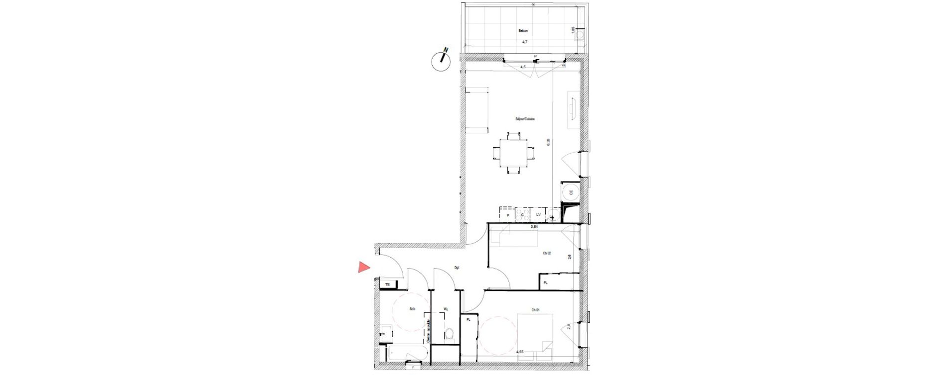 Appartement T3 de 65,28 m2 &agrave; Belgentier Centre