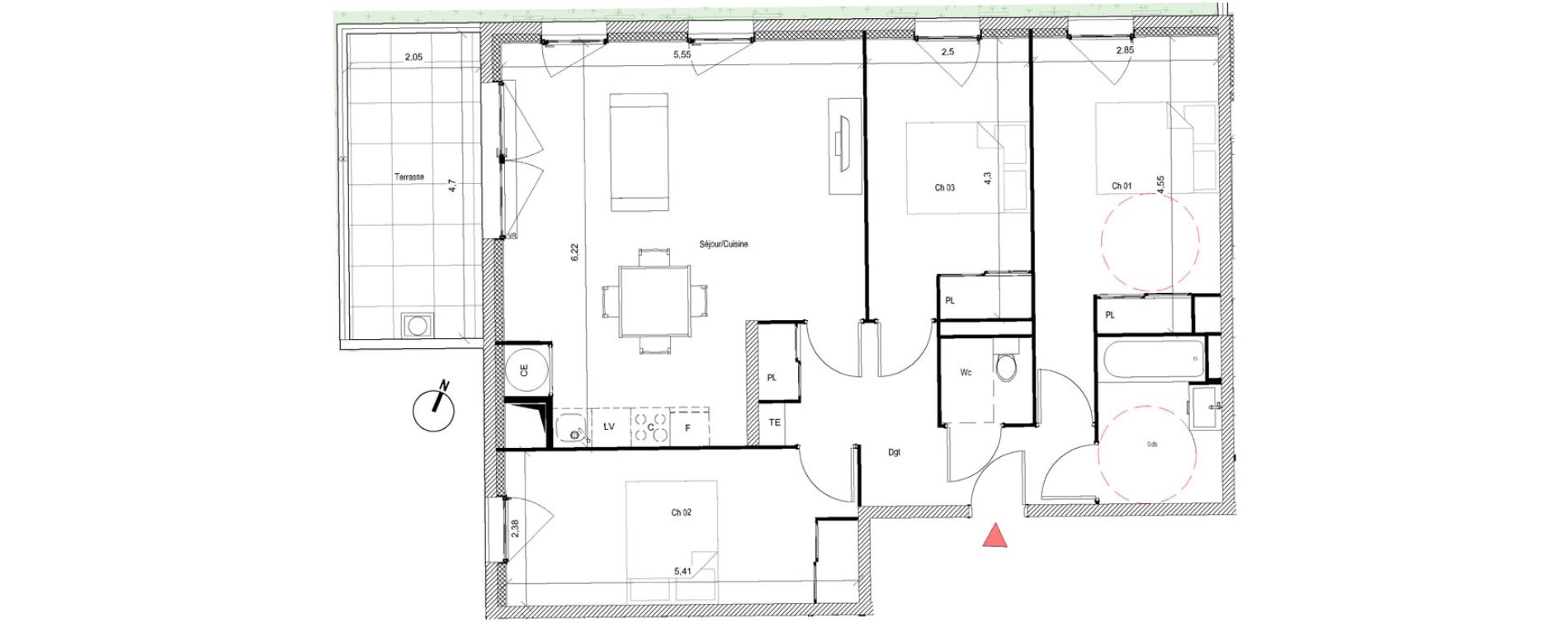 Appartement T4 de 83,23 m2 &agrave; Belgentier Centre