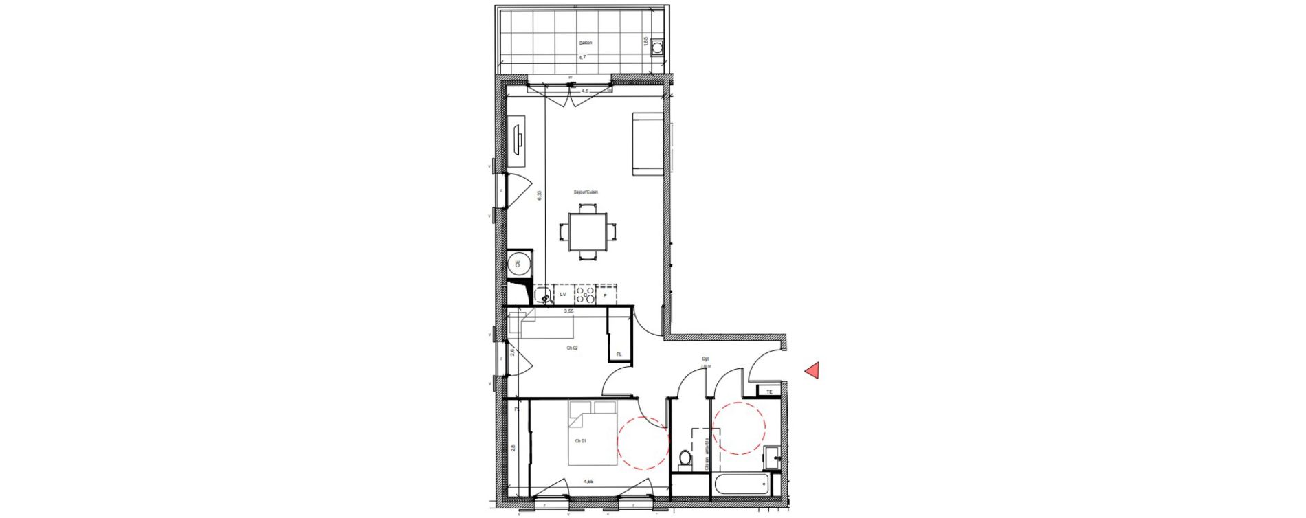 Appartement T3 de 65,30 m2 &agrave; Belgentier Centre
