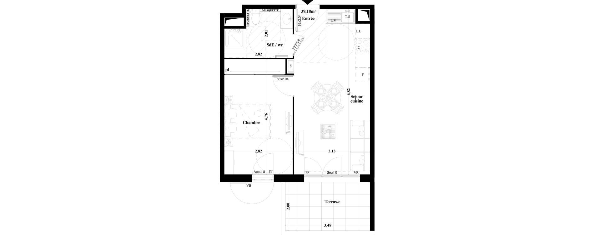 Appartement T2 de 39,26 m2 à Brignoles Centre
