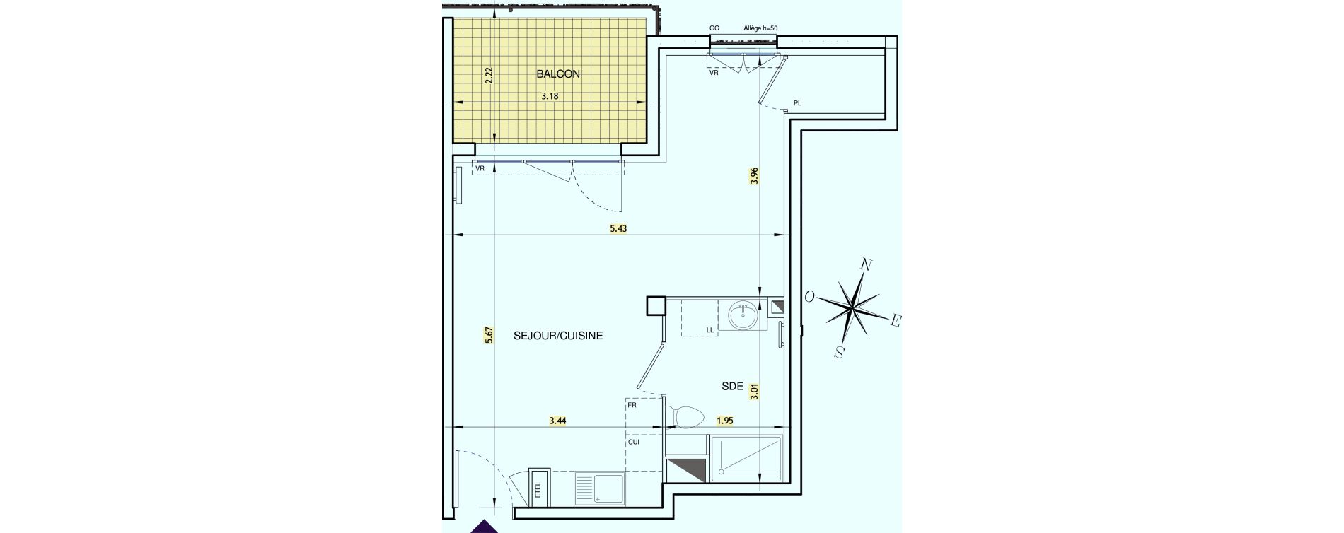 Appartement T1 de 33,98 m2 &agrave; Brignoles Centre