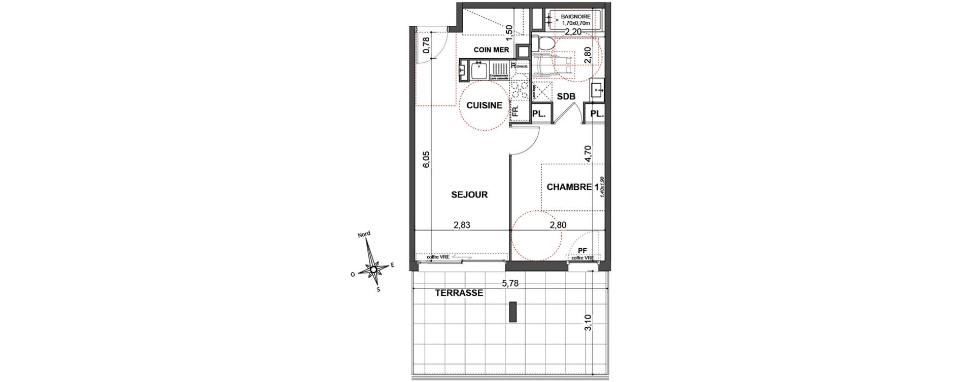 Appartement T2 de 40,70 m2 &agrave; Cavalaire-Sur-Mer Centre