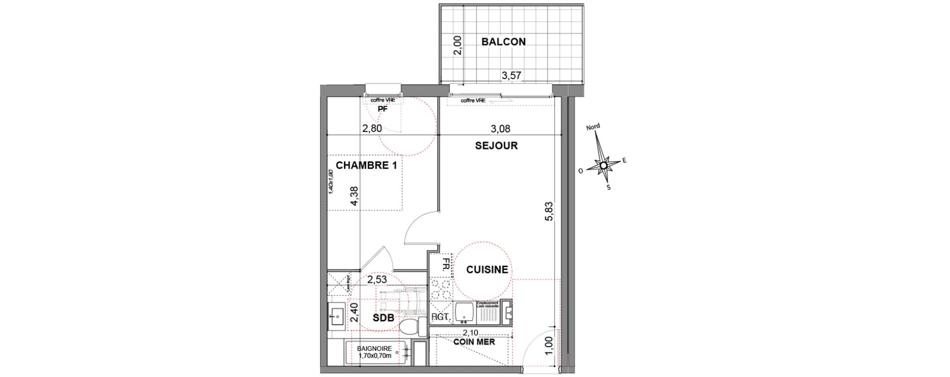 Appartement T2 de 39,45 m2 &agrave; Cavalaire-Sur-Mer Centre