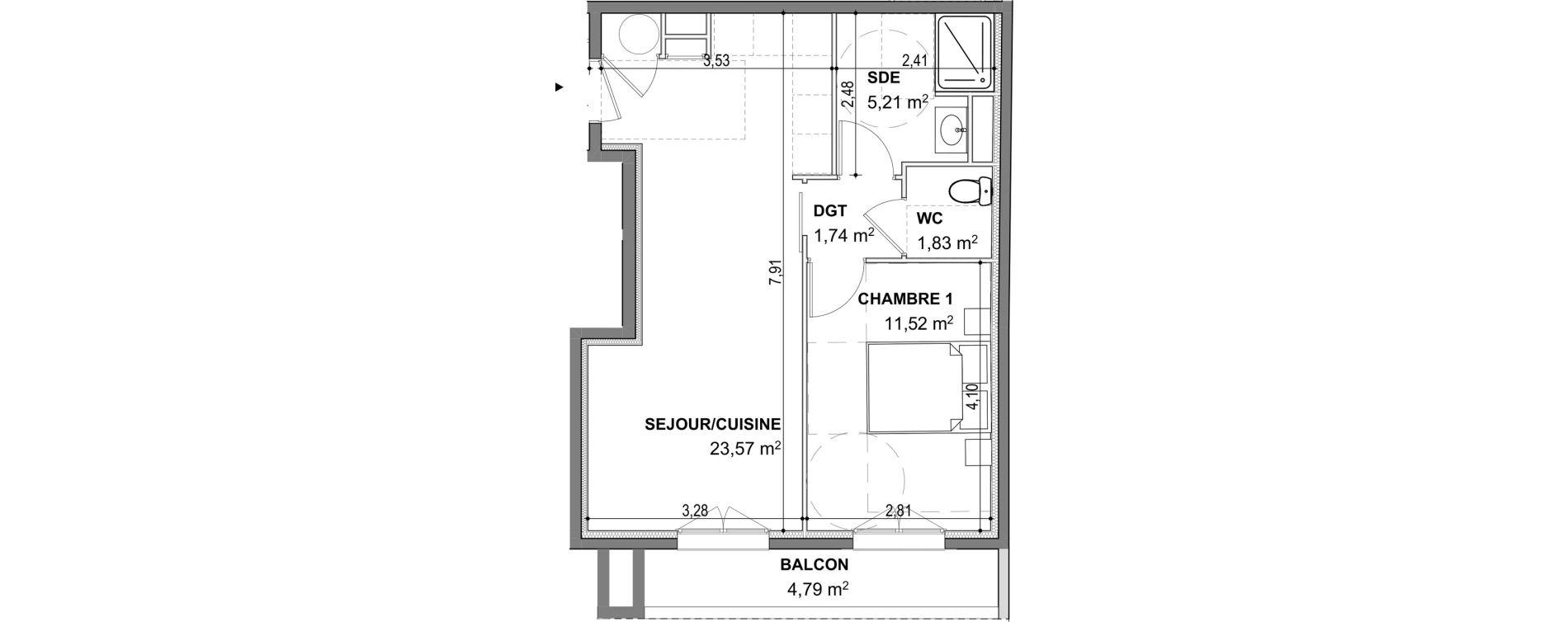 Appartement T2 de 43,87 m2 &agrave; Cogolin Centre