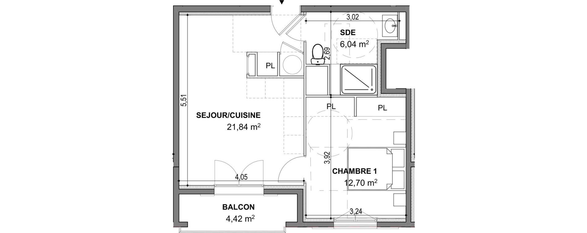 Appartement T2 de 40,58 m2 &agrave; Cogolin Centre