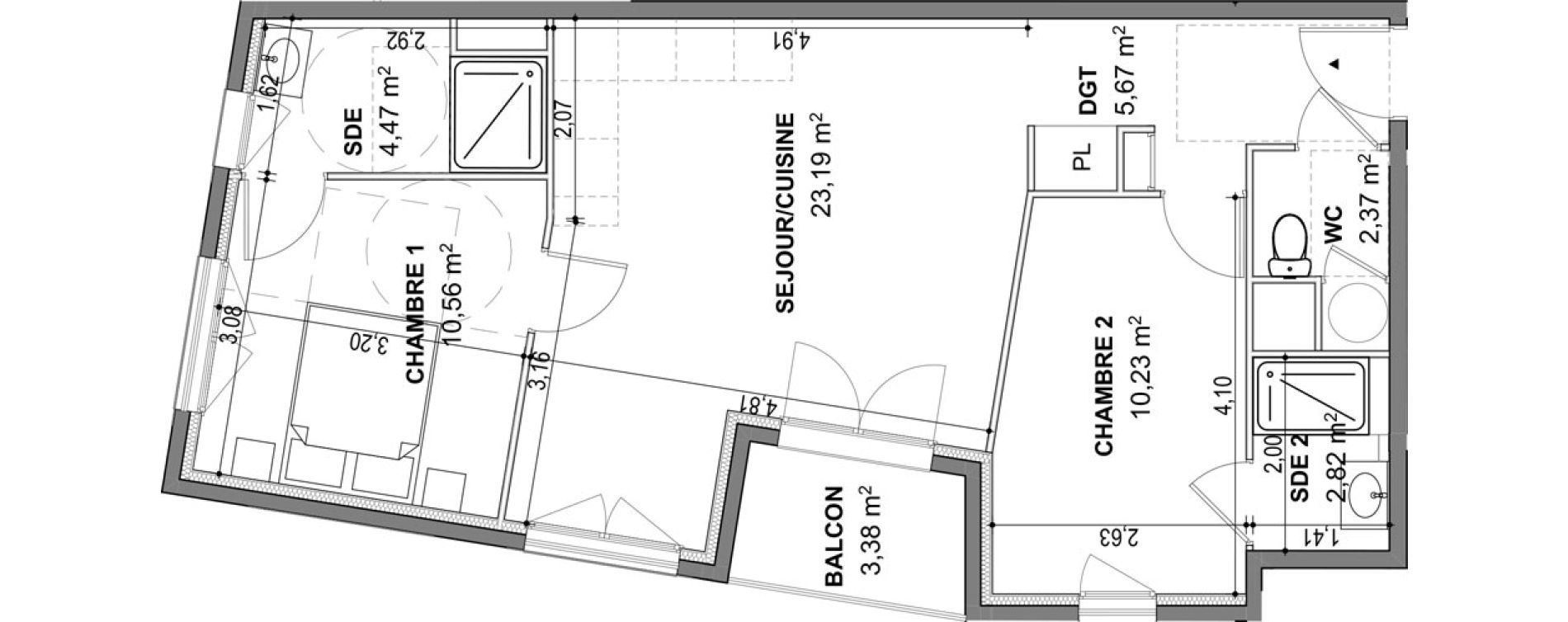 Appartement T3 de 59,31 m2 &agrave; Cogolin Centre